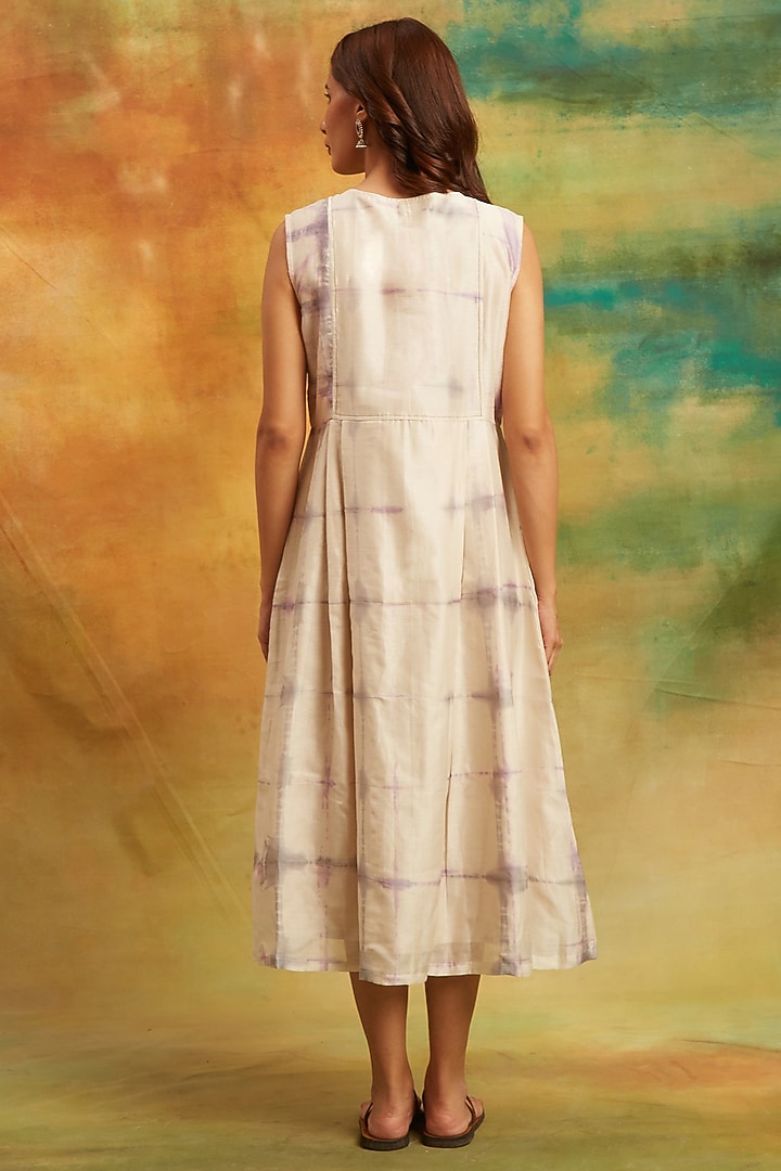 Off-White Chanderi Silk Tie-Dyed Summer Dress by PTRAANI at Pernia's Pop Up Shop