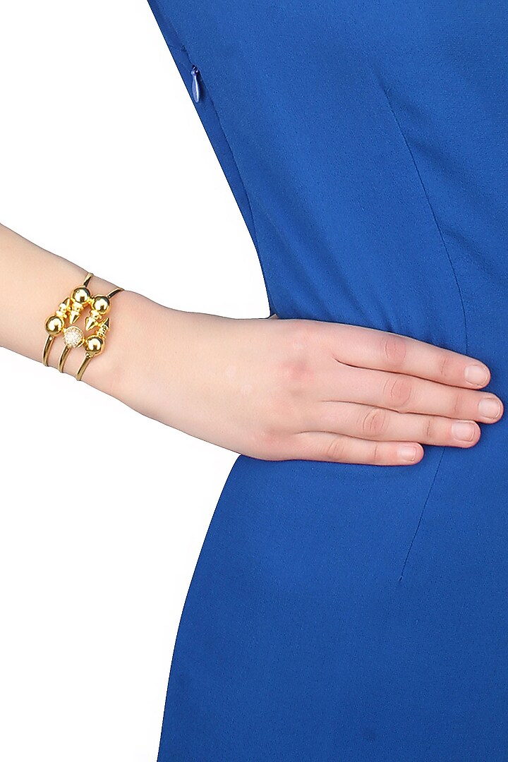 Prerto presents Gold plated swarovski crystals 3 tier adjustable bracelet available only at Pernia's Pop Up Shop.