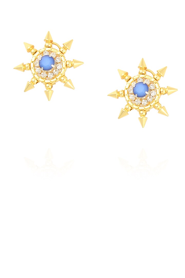 Gold plated blue swarovski sun earrings available only at Pernia's Pop Up Shop.