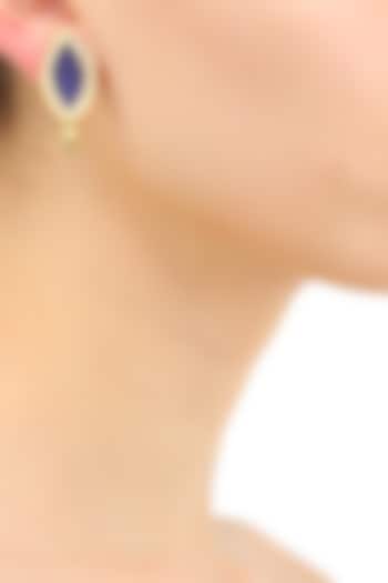 Gold plated blue swarovski petal earrings by Prerto