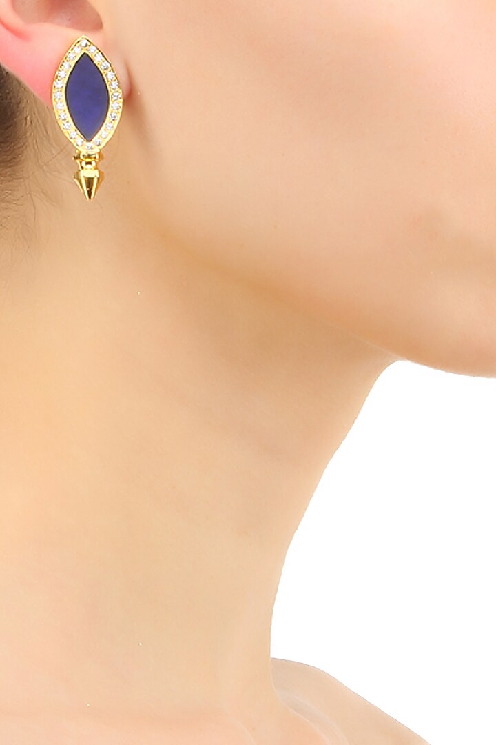 Gold plated blue swarovski petal earrings by Prerto