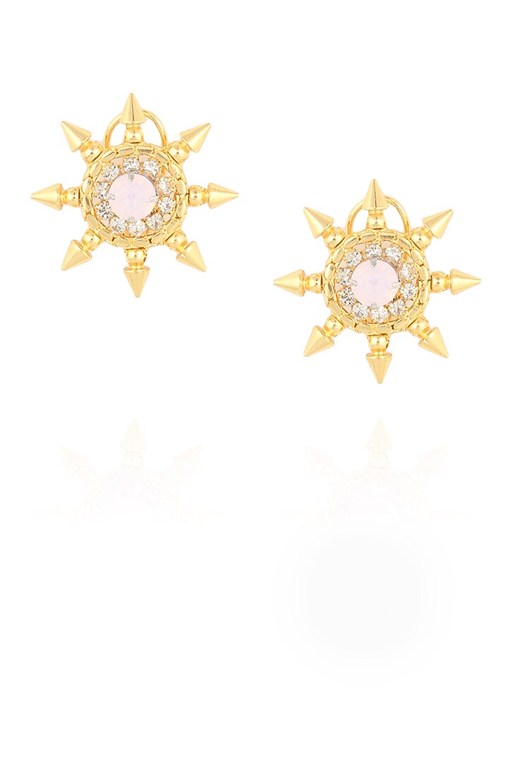 Gold plated light pink swarovski sun earrings available only at Pernia's Pop Up Shop.