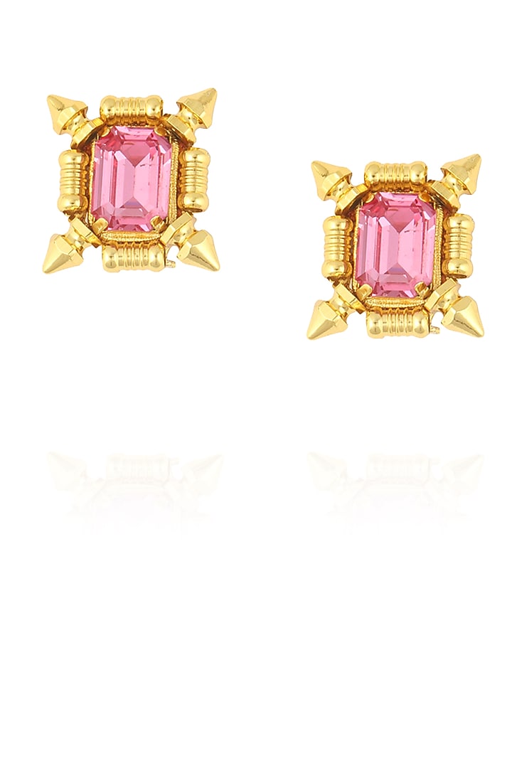 Gold plated pink swarovski crystal stud earrings available only at Pernia's Pop Up Shop.