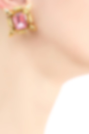 Gold plated pink swarovski crystal stud earrings by Prerto