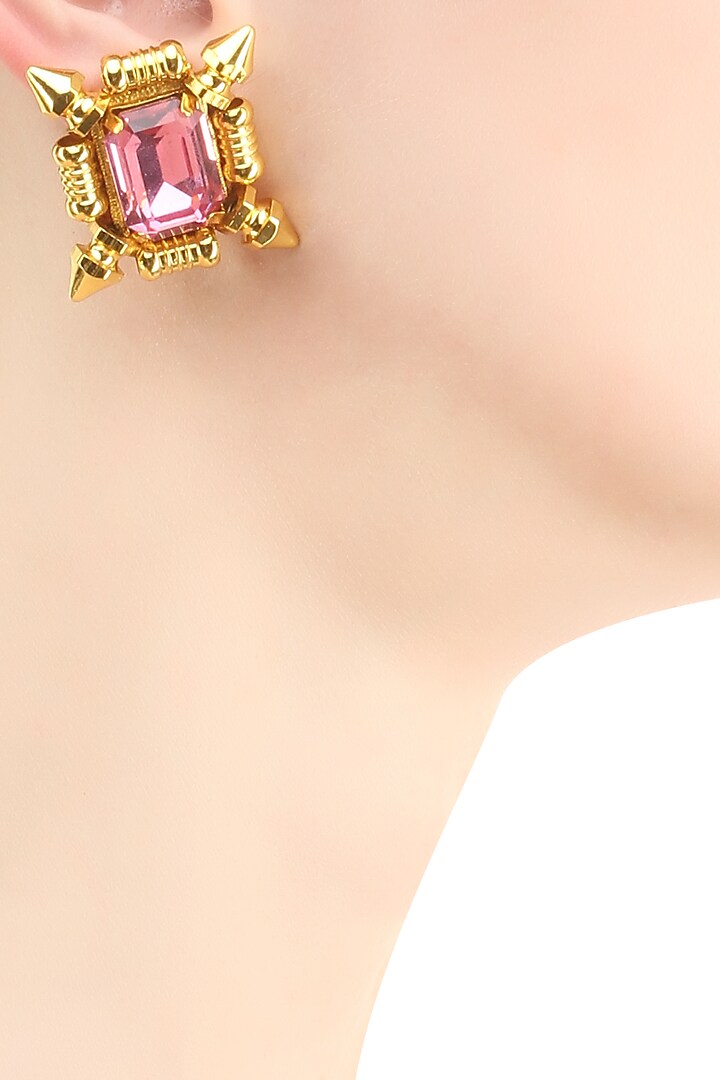 Gold plated pink swarovski crystal stud earrings by Prerto
