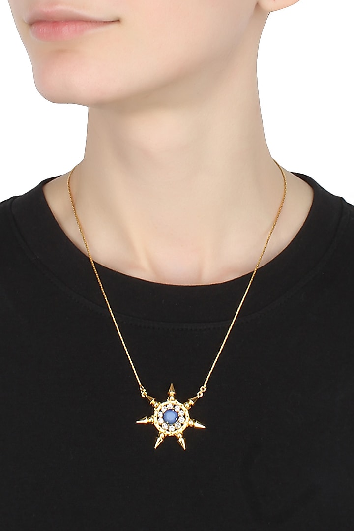 Gold plated blue sun pendant necklace by Prerto