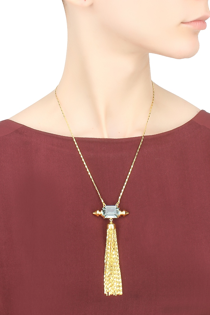 Gold plated light blue sway pendant necklace by Prerto