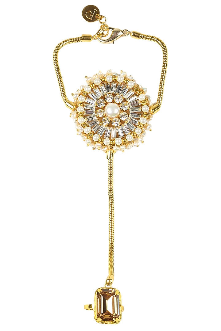 Prerto presents Gold plated swarovski crystal london eye hand harness with ring available only at Pernia's Pop Up Shop.