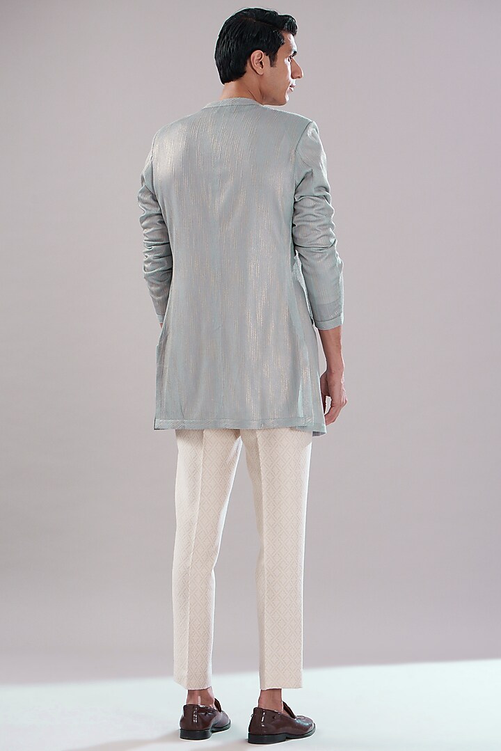 Grey Weave Cotton Wedding Indowestern Set by PUNEET KAPOOR LABEL at Pernia's Pop Up Shop