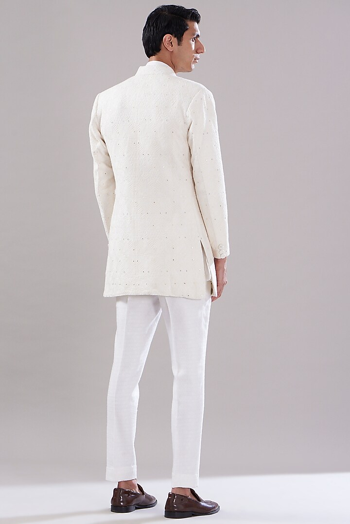 White Texture Cotton Imported Wedding Indowestern Set by PUNEET KAPOOR LABEL at Pernia's Pop Up Shop