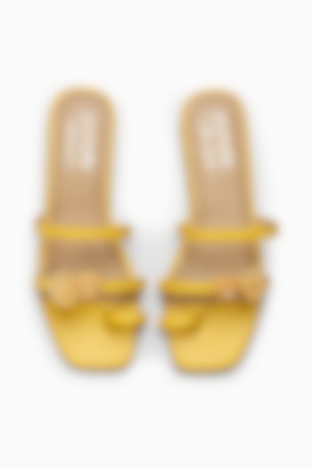 Yellow Embroidered Shoes With Toe Ring Straps by PURRPLE CLOUDS