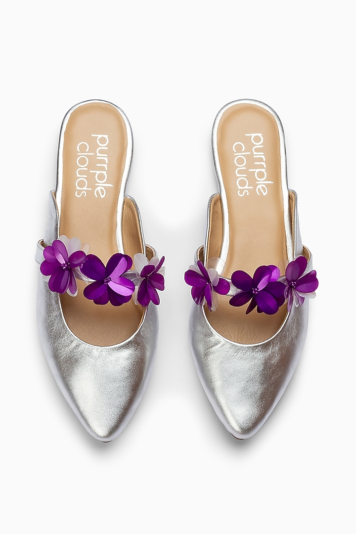 Silver Mules With Embellishments by PURRPLE CLOUDS