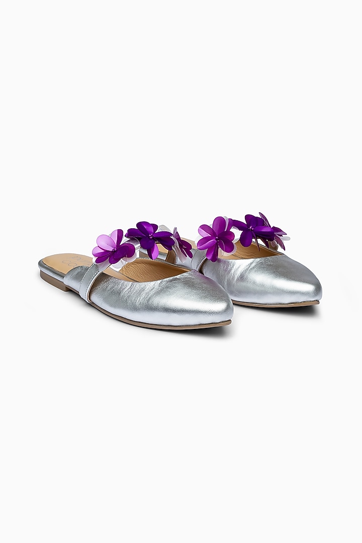 Silver Mules With Embellishments by PURRPLE CLOUDS at Pernia's Pop Up Shop