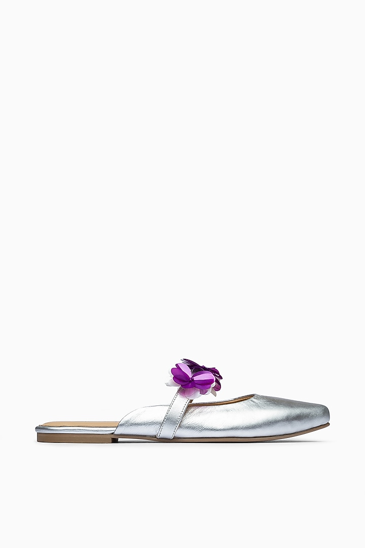 Silver Mules With Embellishments by PURRPLE CLOUDS at Pernia's Pop Up Shop