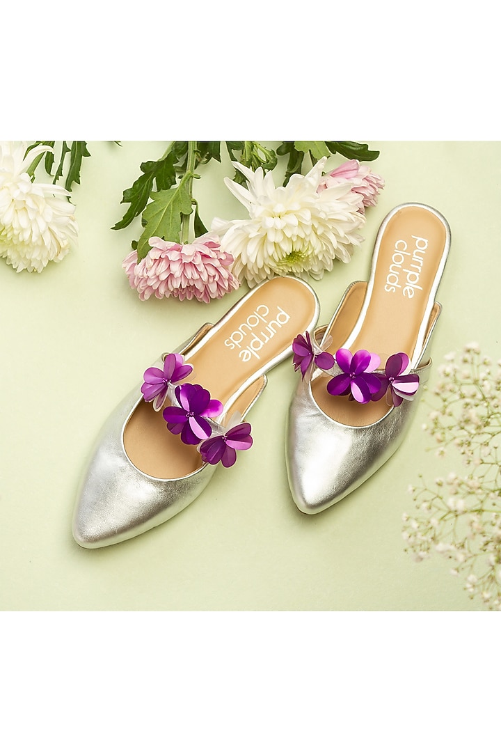 Silver Mules With Embellishments by PURRPLE CLOUDS at Pernia's Pop Up Shop