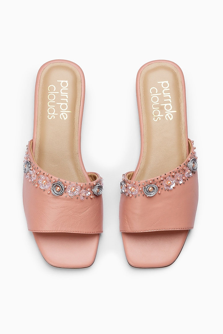 Pink Sliders With Sequins Embellishment by PURRPLE CLOUDS