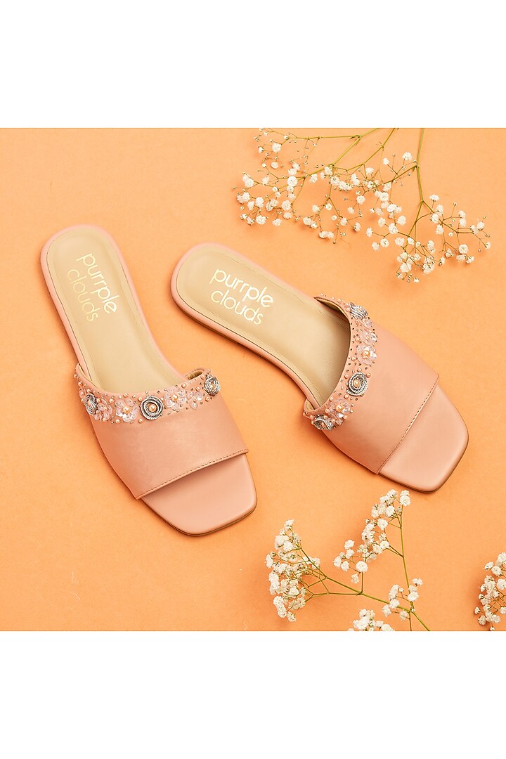 Pink Sliders With Sequins Embellishment by PURRPLE CLOUDS at Pernia's Pop Up Shop