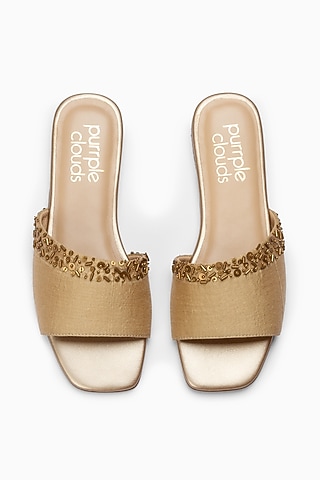 Bronze Sliders With Embellishment by PURRPLE CLOUDS