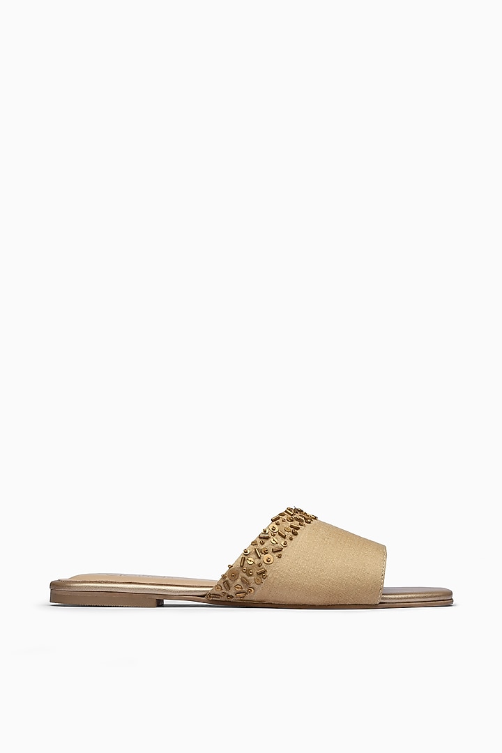 Bronze Sliders With Embellishment by PURRPLE CLOUDS at Pernia's Pop Up Shop