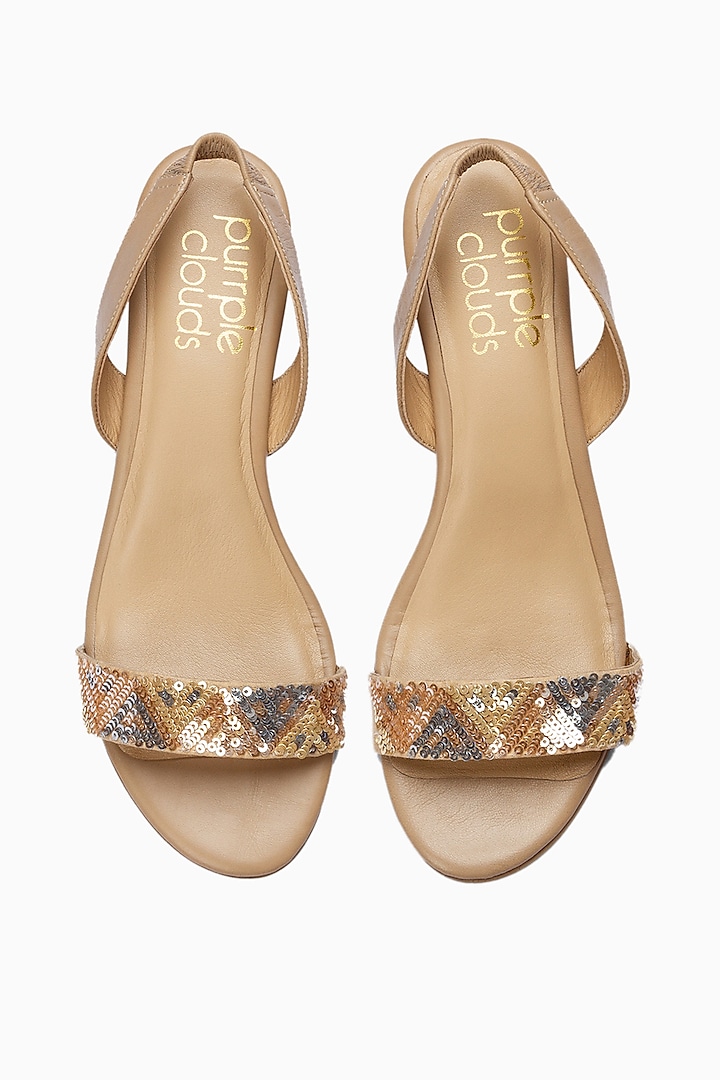 Nude Sequins Embroidered Wedges by PURRPLE CLOUDS