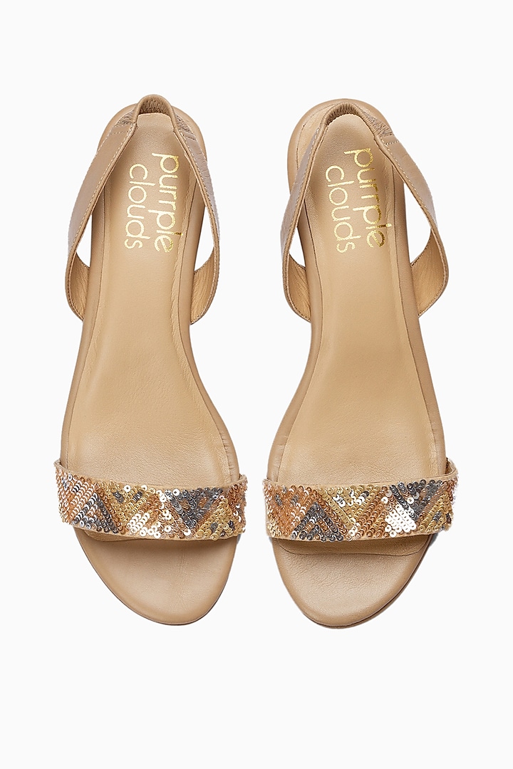 Nude Sequins Embroidered Wedges by PURRPLE CLOUDS at Pernia's Pop Up Shop