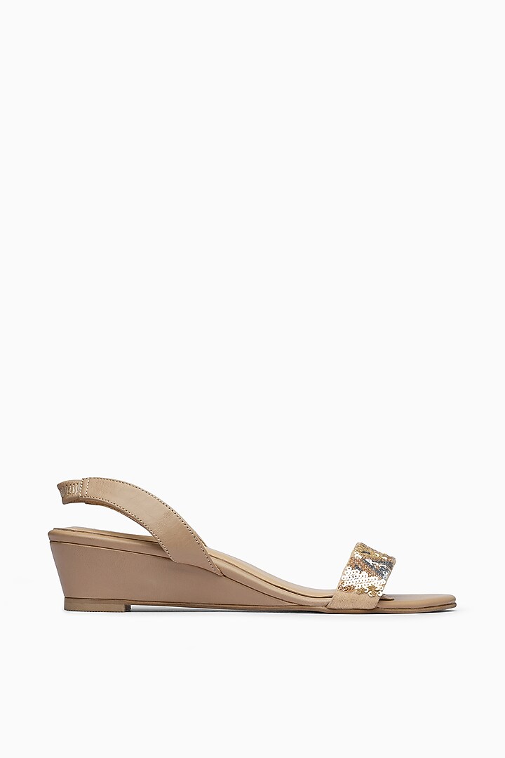 Nude Sequins Embroidered Wedges by PURRPLE CLOUDS at Pernia's Pop Up Shop