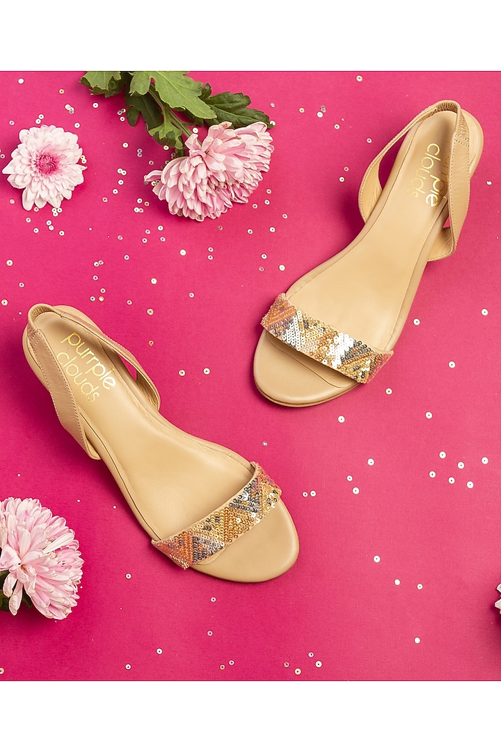 Nude Sequins Embroidered Wedges by PURRPLE CLOUDS at Pernia's Pop Up Shop