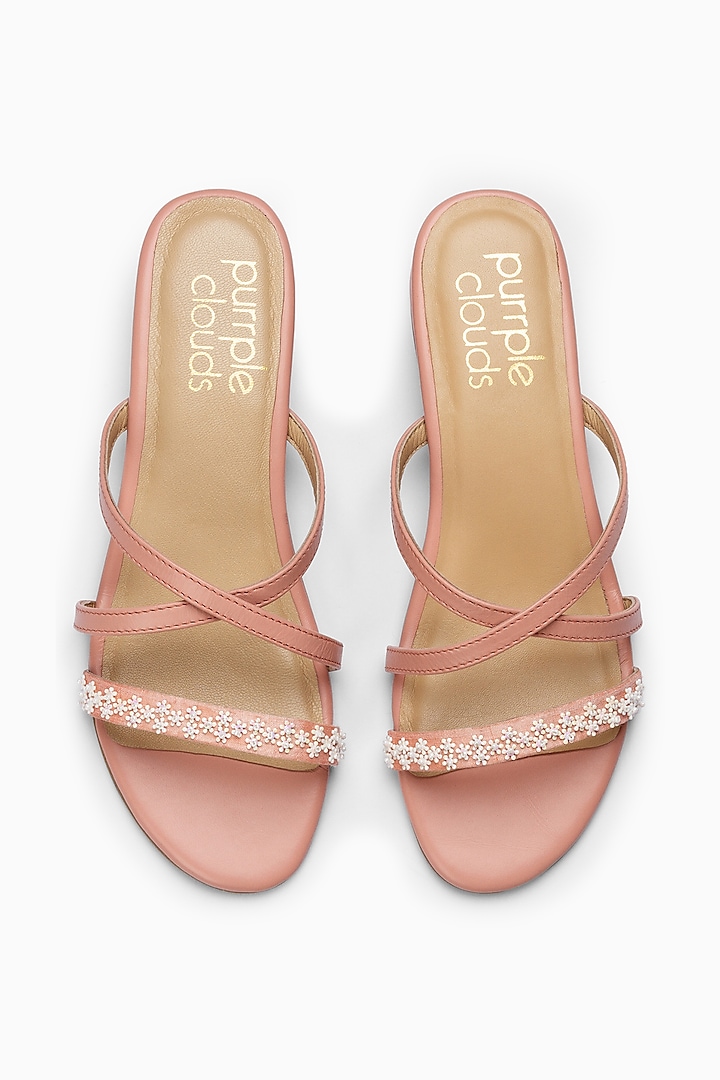 Pink Sandals With Embellishments by PURRPLE CLOUDS