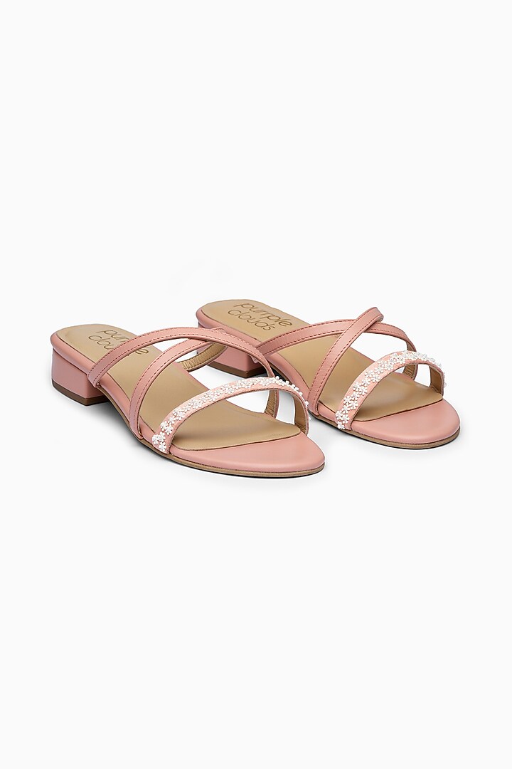 Pink Sandals With Embellishments by PURRPLE CLOUDS at Pernia's Pop Up Shop