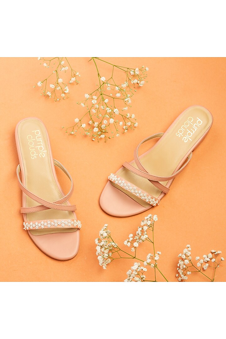 Pink Sandals With Embellishments by PURRPLE CLOUDS at Pernia's Pop Up Shop