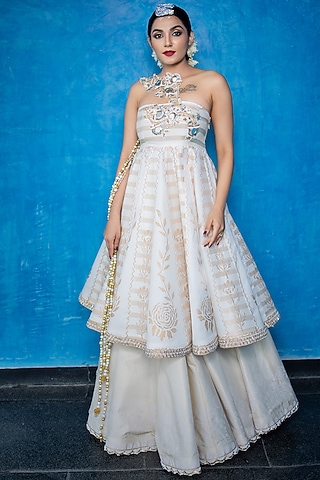 White Organza Tissue Skirt Set by Purva Couture
