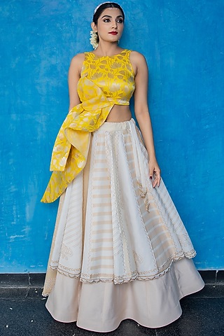 White Pure Organza Tissue Skirt Set by Purva Couture