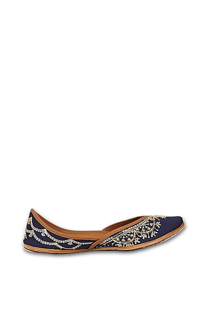 Blue Leather Embroidered Juttis by Doriaana