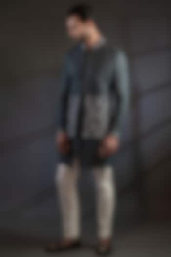 Dark Grey Cotton Silk Embroidered Bundi Jacket Set by Punit Arora at Pernia's Pop Up Shop