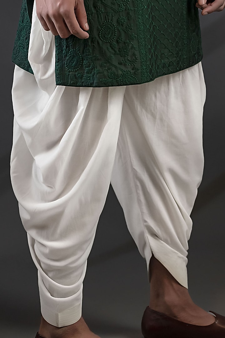 Bottle Green Matka Silk Embroidered Wedding Indowestern Set by Punit Arora at Pernia's Pop Up Shop
