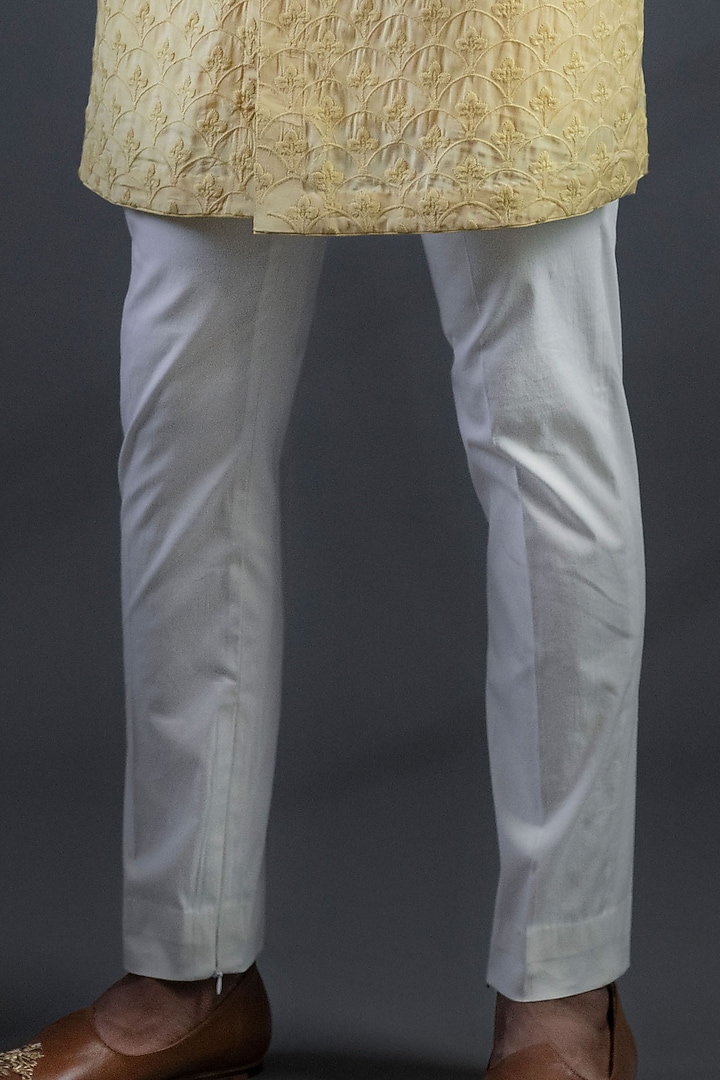 Light Yellow Moonga Silk Embroidered Wedding Indowestern Set by Punit Arora at Pernia's Pop Up Shop