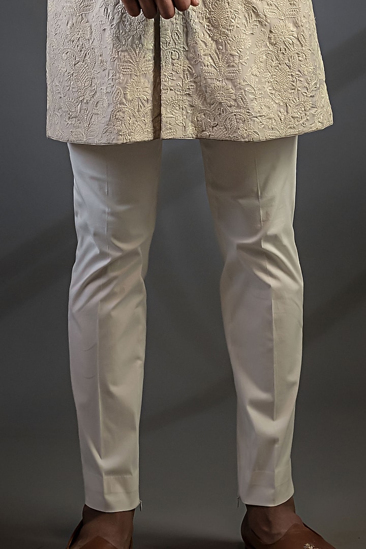 Light Grey Moonga Silk Embroidered Wedding Indowestern Set by Punit Arora at Pernia's Pop Up Shop