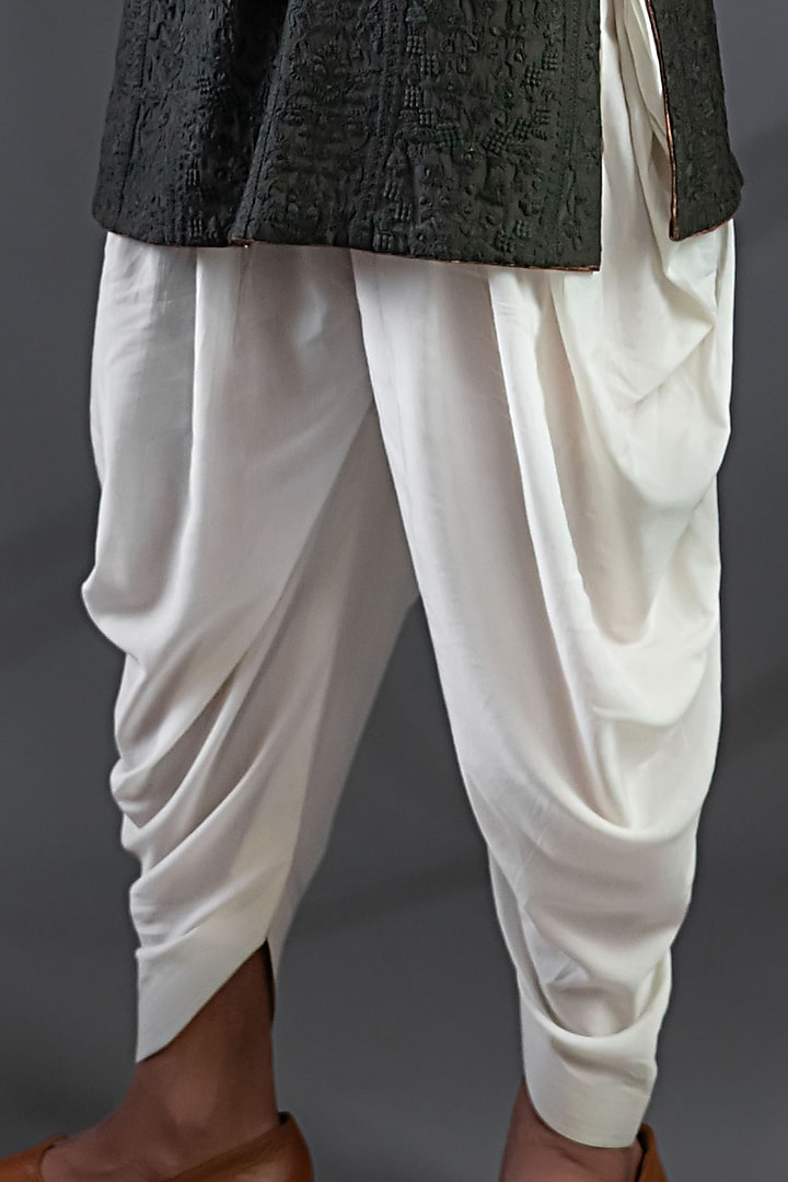 Dark Green Matka Silk Bundi Jacket Set by Punit Arora at Pernia's Pop Up Shop