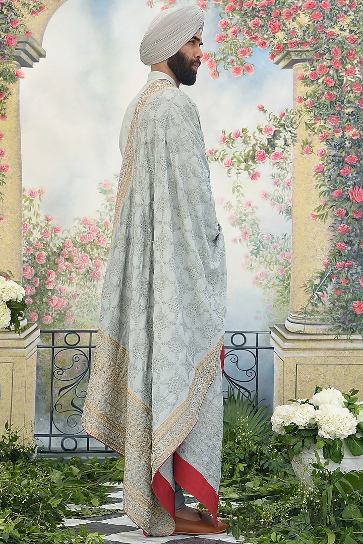Greenish Grey Embroidered Groom Sherwani Set by Punit Arora at Pernia's Pop Up Shop