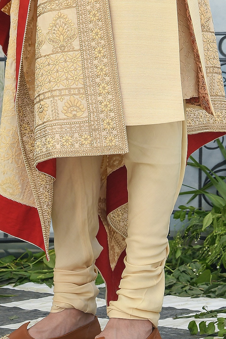 Ceam Gold Matka Silk Embroidered Groom Sherwani Set by Punit Arora at Pernia's Pop Up Shop