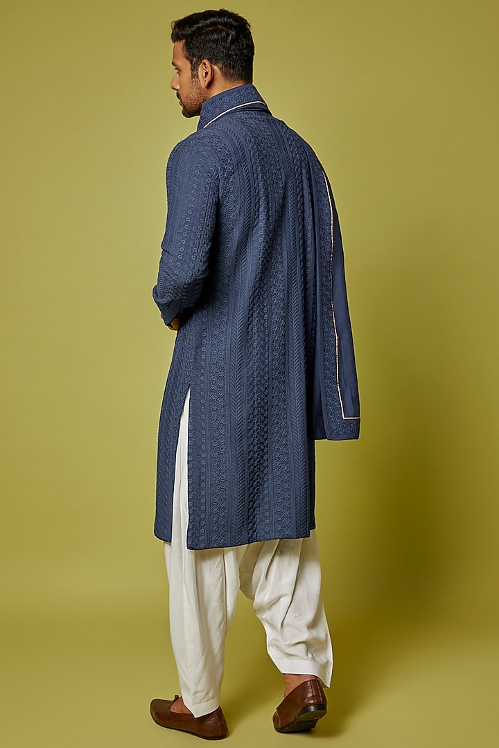 Sapphire Blue Modal Handwork Kurta Set by Punit Arora at Pernia's Pop Up Shop