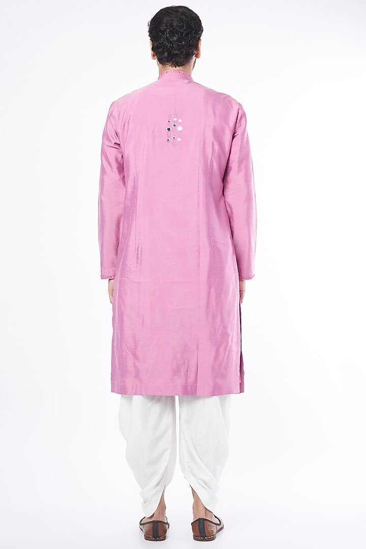 Magenta Pink Cotton Silk Embroidered Kurta Set by Punit Arora at Pernia's Pop Up Shop