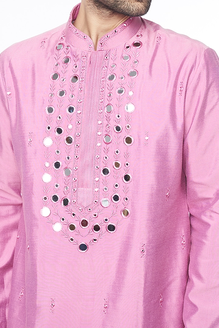 Magenta Pink Cotton Silk Embroidered Kurta Set by Punit Arora at Pernia's Pop Up Shop