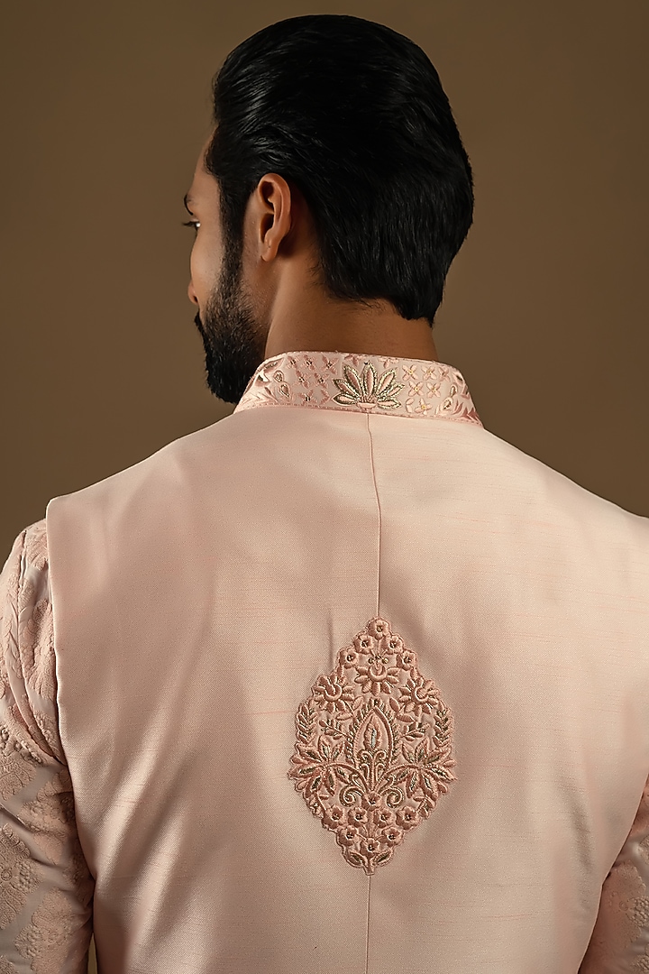 Beloved Pink Matka Silk Thread Embroidered Indo-Western Set by Punit Arora at Pernia's Pop Up Shop