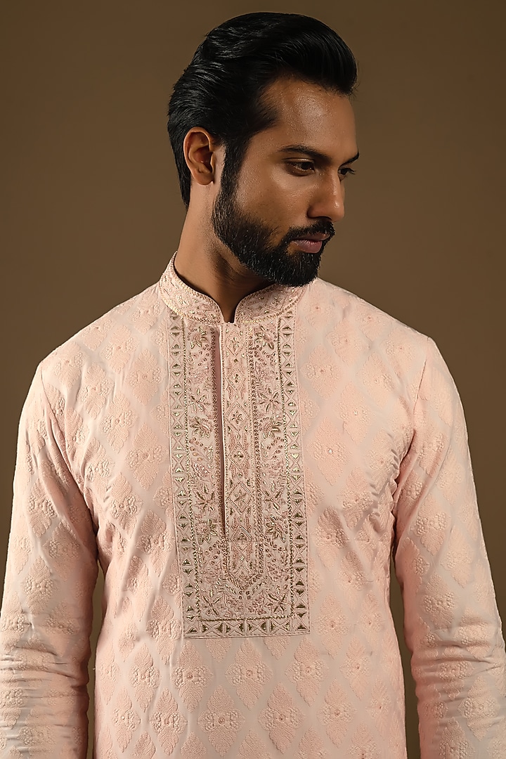 Beloved Pink Matka Silk Thread Embroidered Indo-Western Set by Punit Arora at Pernia's Pop Up Shop