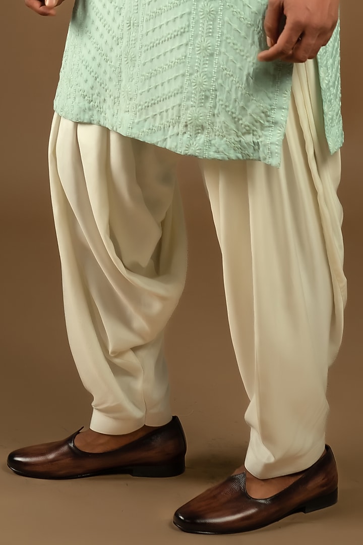 Aqua Mint Cotton Silk Thread Embroidered Indo-Western Set by Punit Arora at Pernia's Pop Up Shop