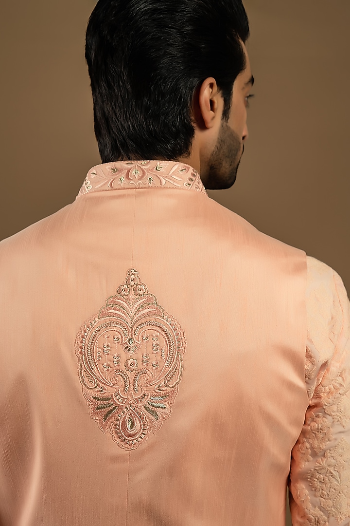 Peach Cotton Silk Indo-Western Set by Punit Arora at Pernia's Pop Up Shop