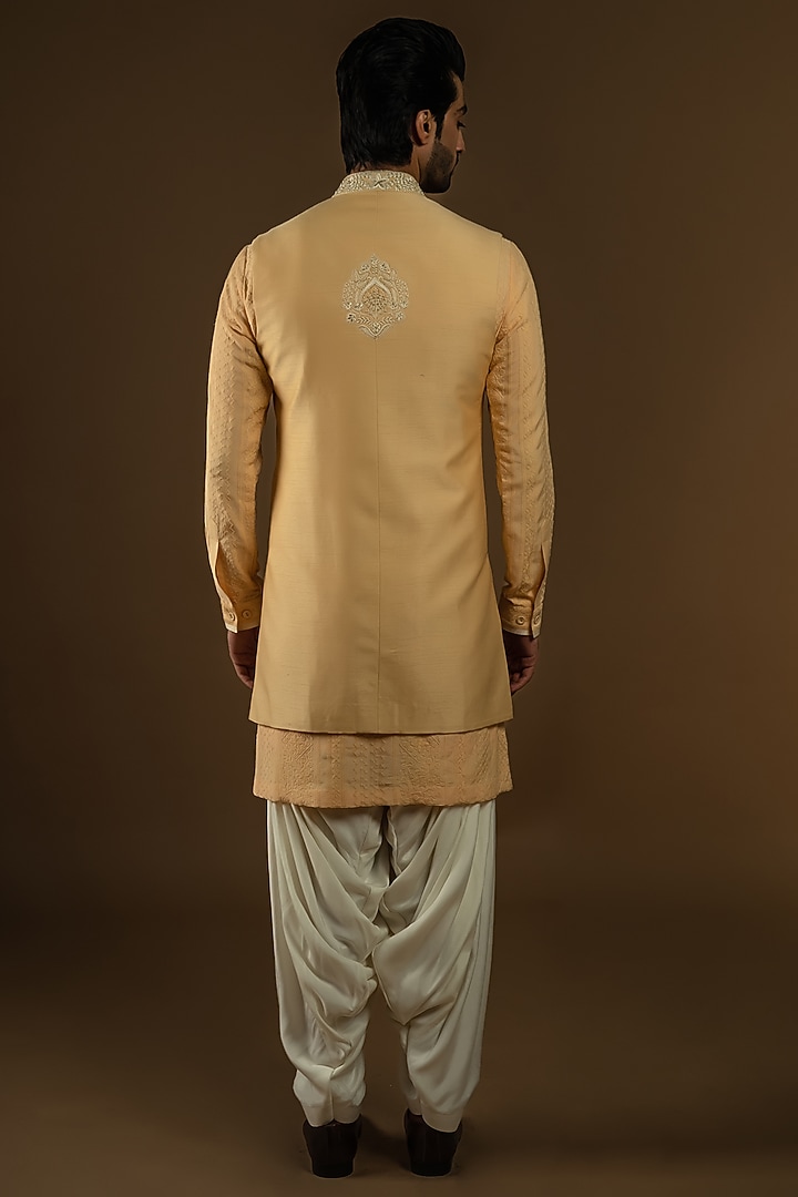 Delightful Yellow Cotton Silk Zardosi Embroidered Indo-Western Set by Punit Arora at Pernia's Pop Up Shop