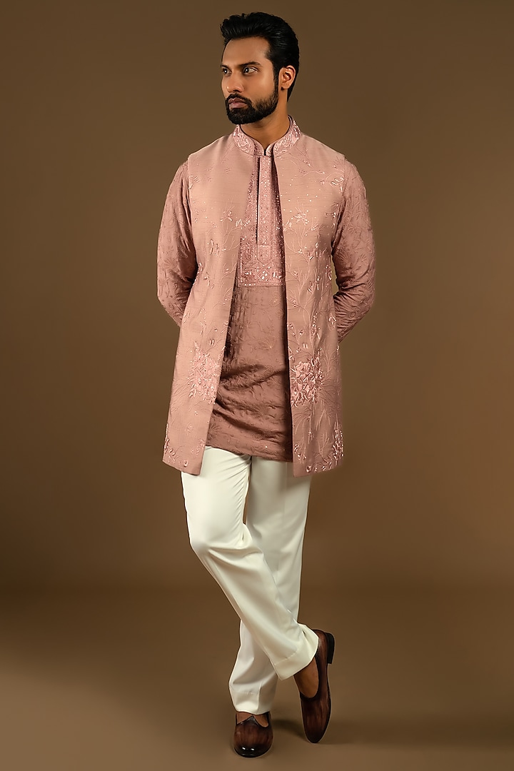 Opera Mauve Cotton Silk Floral Embroidered Indo-Western Set by Punit Arora at Pernia's Pop Up Shop