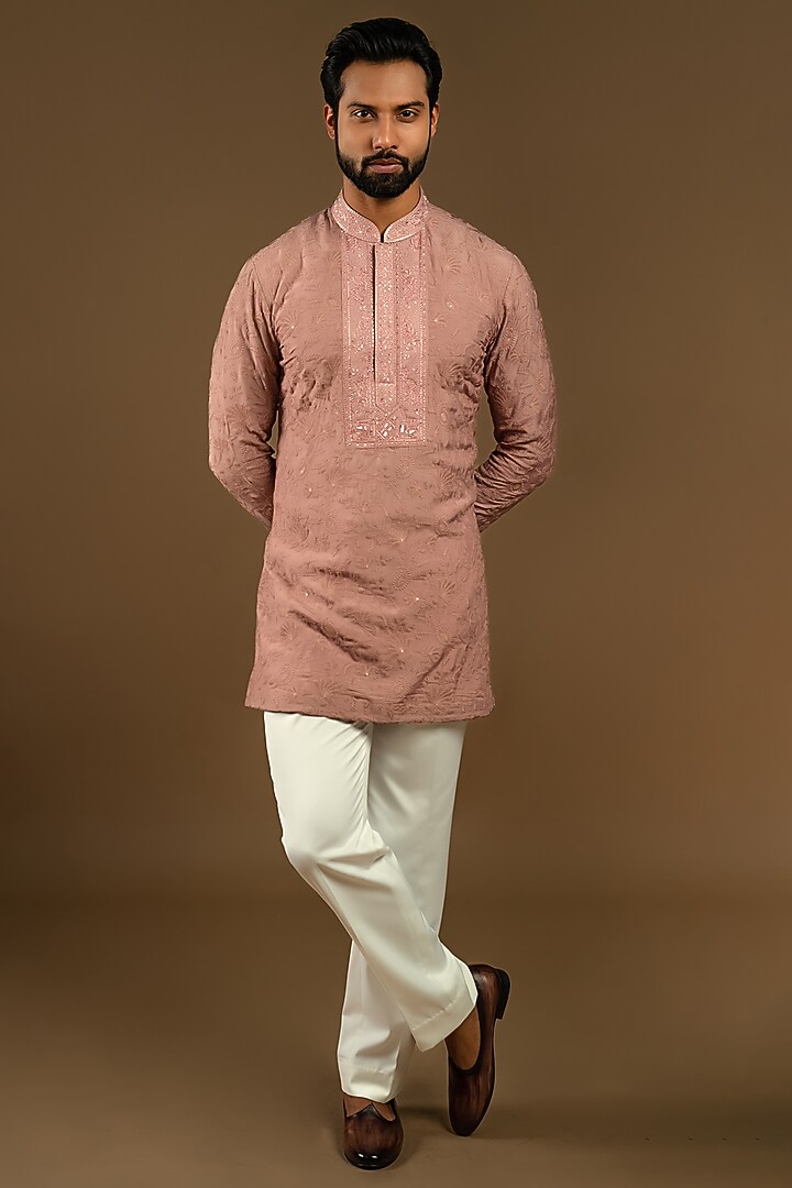Opera Mauve Cotton Silk Floral Embroidered Indo-Western Set by Punit Arora at Pernia's Pop Up Shop